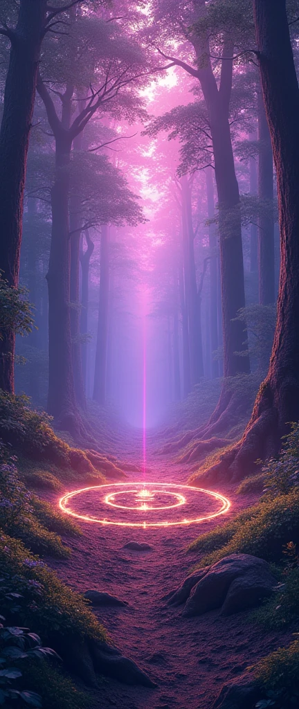 In the middle of purple and pink forest. A enchanted forest full of mysteries to cover. An old magic circle surrounded by 4 rune stone. A mystery to unfold. New era to begin with.