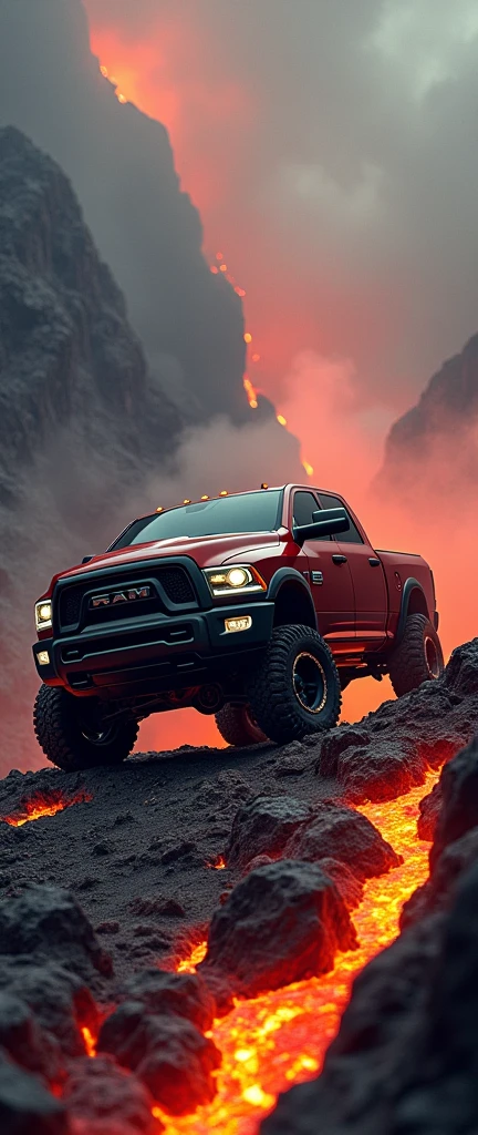Dodge Ram on lava mountain