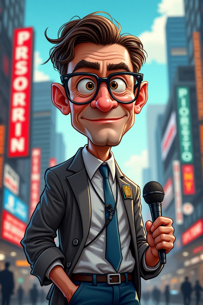 You create a caricature of a reporter
