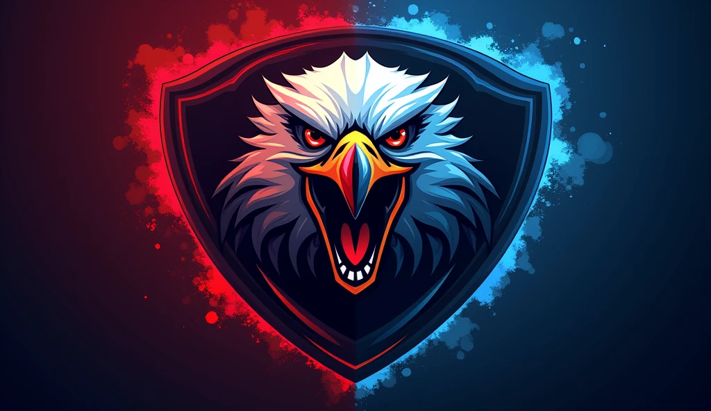 ready made gaming youtube channel logo with վախ ներշնրող roaring eagle head facing left and let it be in red and blue colors  