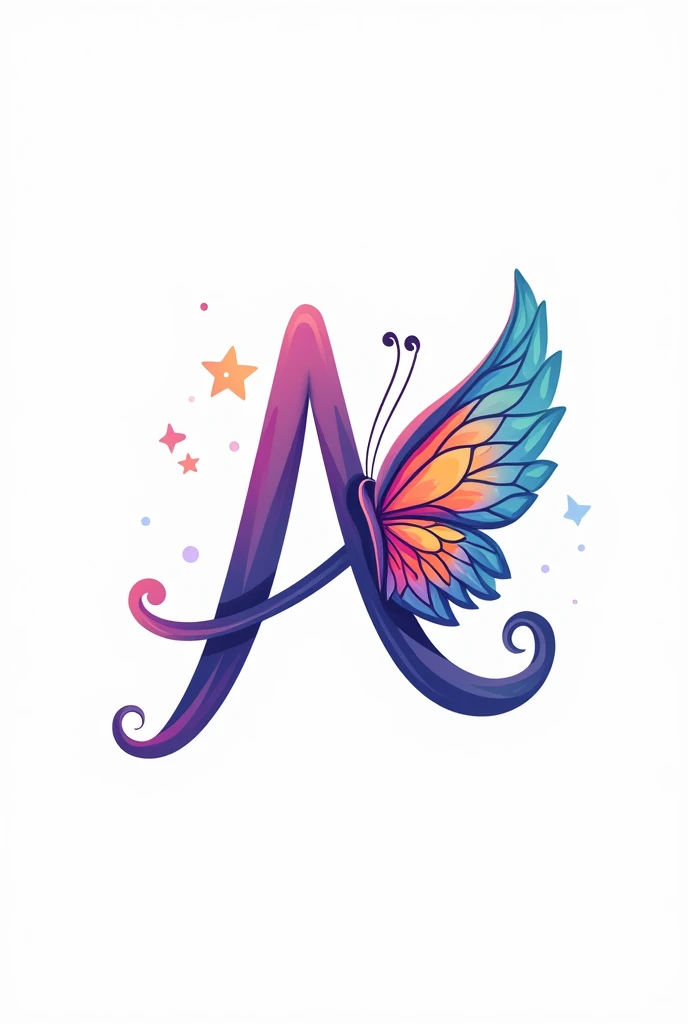 Create a logo with the letter "a" and colorful butterfly. white background