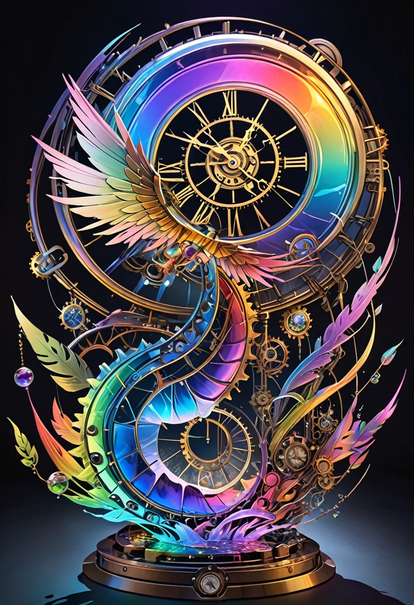 Rainbow colors、Rainbow colorsの機械式空飛ぶクジラ, steampunk, Dieselpunk, Clockpunk, Mysterious color scheme, Twilight light effect, Conceptual installation fantasy art, 2.5D, delicate and dynamic、16K, Ultra-high resolution, Ultra-high resolution, to be born,wonderful ,future、Rainbow colorsの、The world 30 years from now