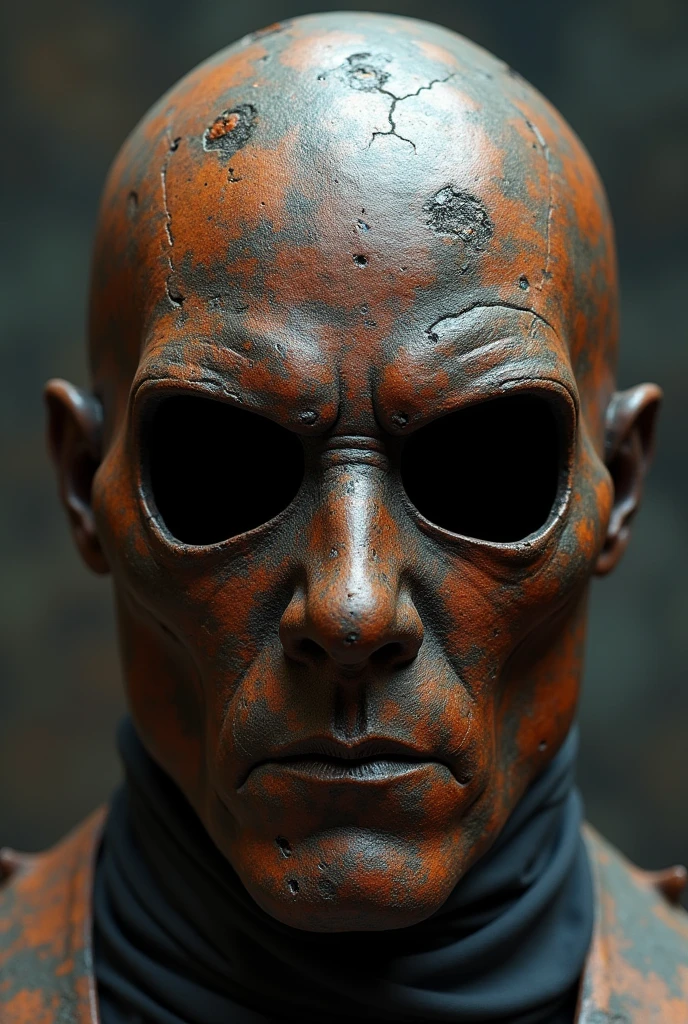 Make me a mask of rusty, the mask is for the face, the mask is for men, and the eyes are hollow and black