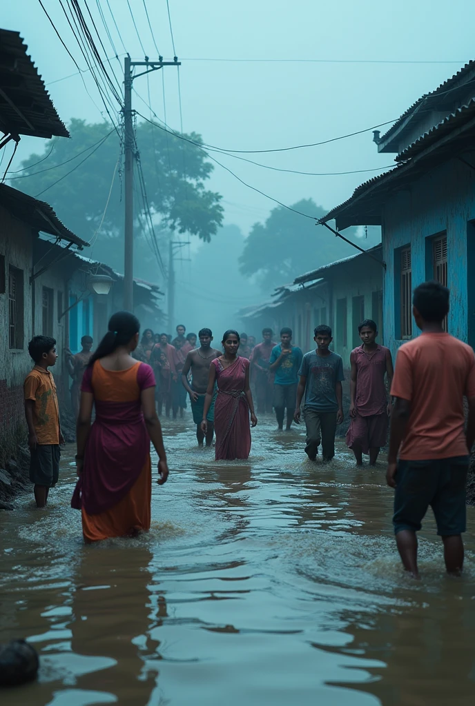 2024 horrific flood in Bangladesh villege
where students are helping the flood affected for my Facebook profile picture with a symbolic blue. Mix gender also young and old.