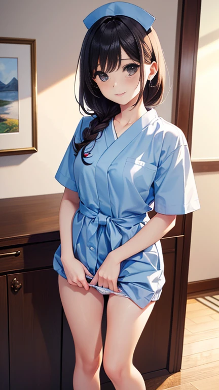 ((Highest quality)),(Ultra-High resolution),(Very detailed),(Detailed Description),((The best CG)),(masterpiece),Ultra-detailed art,Amazing painting art,(Art with precise detail:1.5), High resolution, (Very detailed:1.3), Slender body, (Very delicate and beautiful face), (Very detailed beautiful little eyes), 1、Japanese women、very cute、beauty、(nurse、nurse), (Embarrassing:1.3)、(I'm Embarrassing and depressed:1.2)、(Let's take off your panties.:1.5), Pussy juice