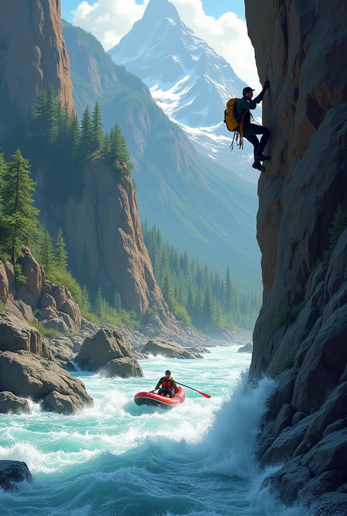 Ilustration of climbing and rafting become one