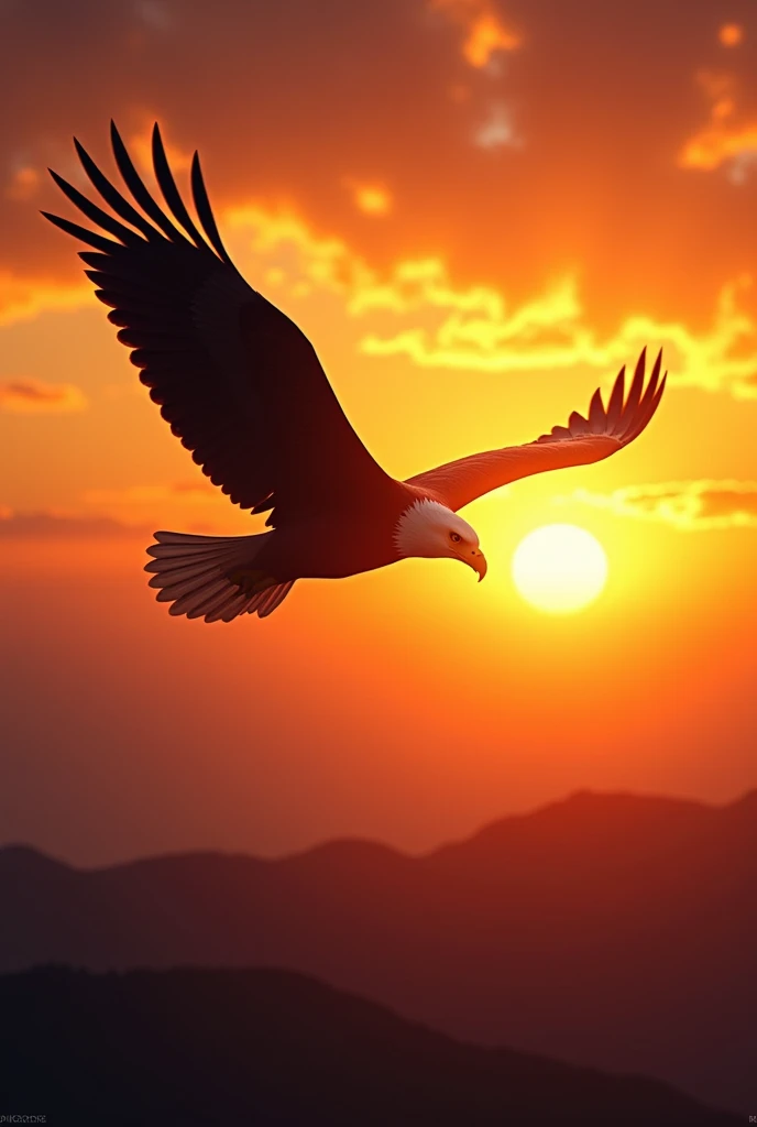 Shadow of an Eagle flying in the sunset