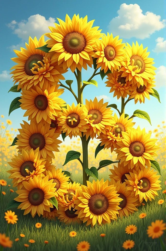 The English alphabet depicted with sunflowers I