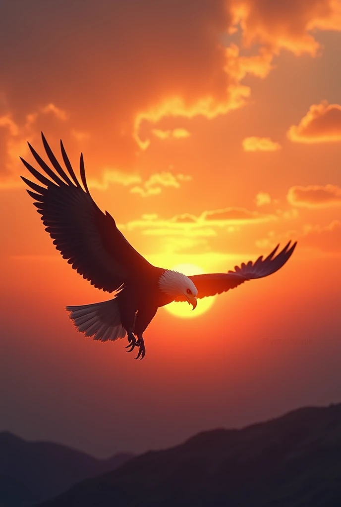 Shadow of an Eagle flying from afar at sunset