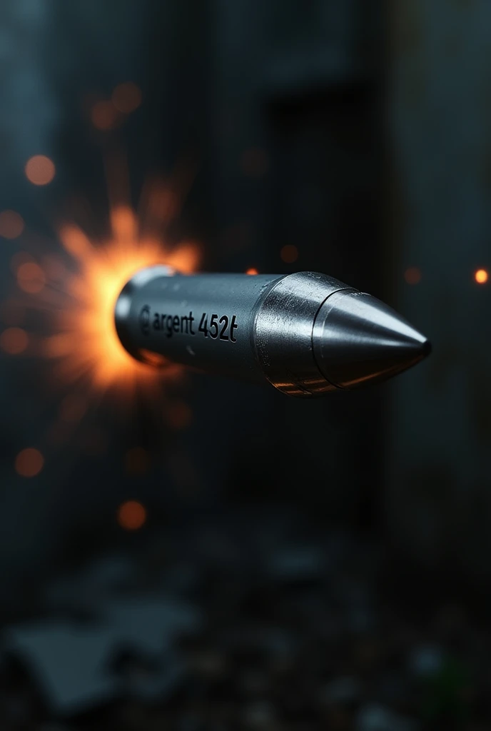 A silver bullet being fired with the name Argent452T engraved on it