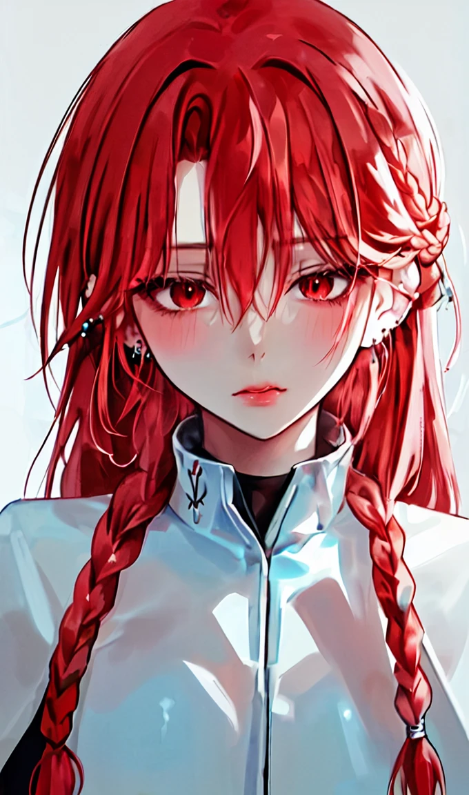 woman red hair, green eyes, illustration style, striking mouth, white skin, red leather clothing (wet effects)obra-prima), (melhor qualidade: 1.0), (ultra highres: 1.0), ilustração detalhada, 8k, anime, 1girl, menina anime bonita,vibrante --auto --s2
