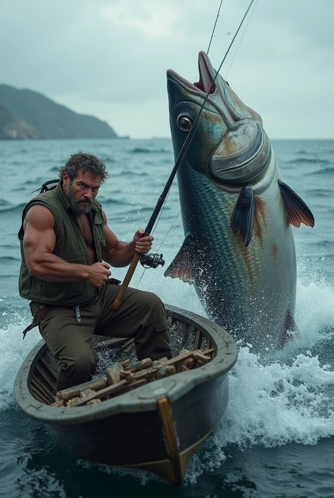 Shoot with big fish on a boat