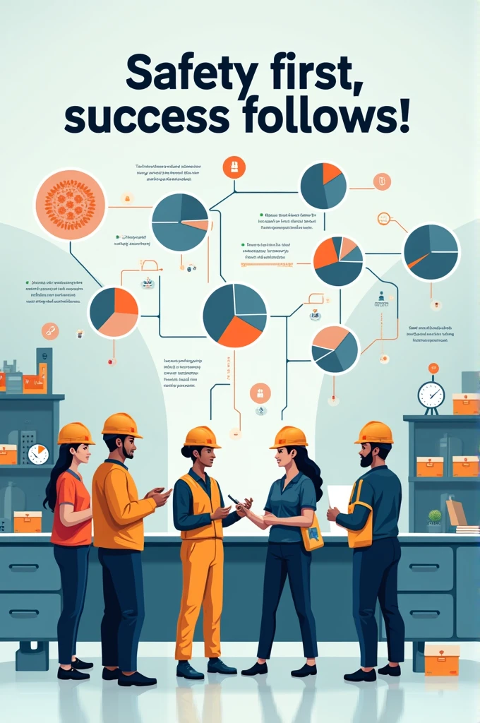 1. Slogan: "Safety First, Success Follows!"
Poster Design:

Visual Elements: Depict a diverse group of employees working together in a clean, organized workspace, with safety gear (helmets, gloves, etc.) visibly worn.
Message: Highlight the connection between a safe work environment and the success of the business. Include statistics or icons showing reduced accidents and increased productivity.
