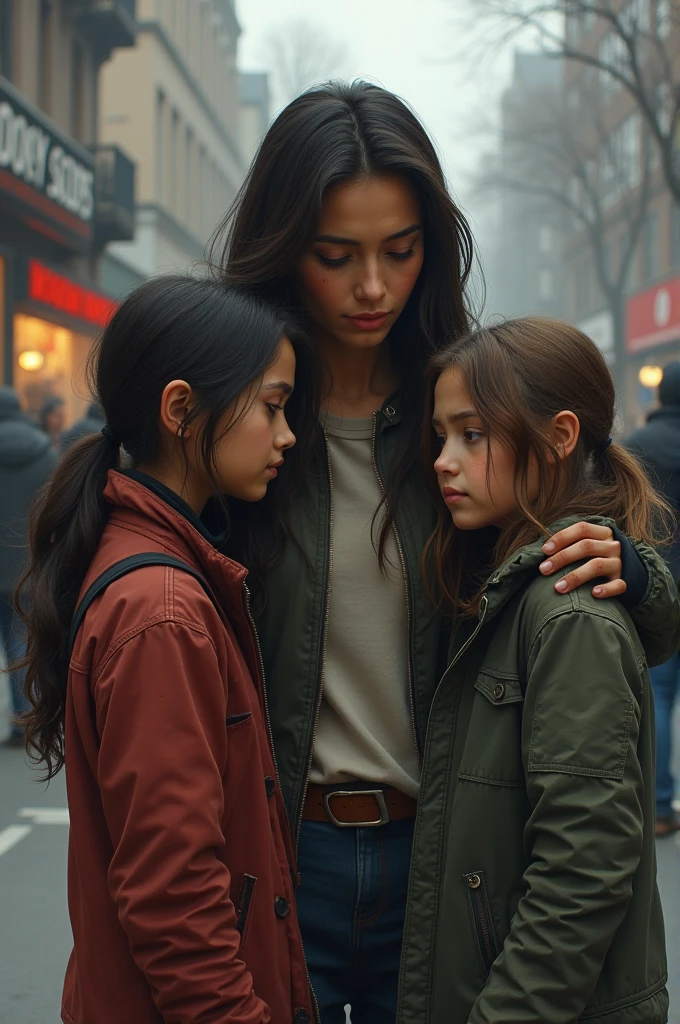 An adult girl felling pity for two homeless girls