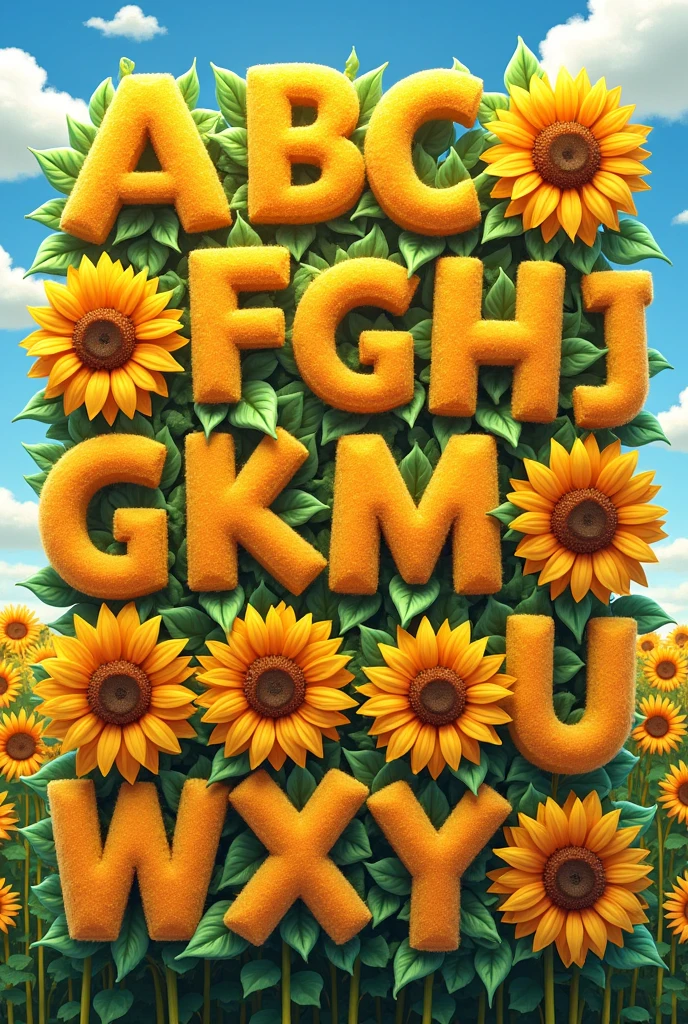 The English alphabet depicted with sunflowers ( I )