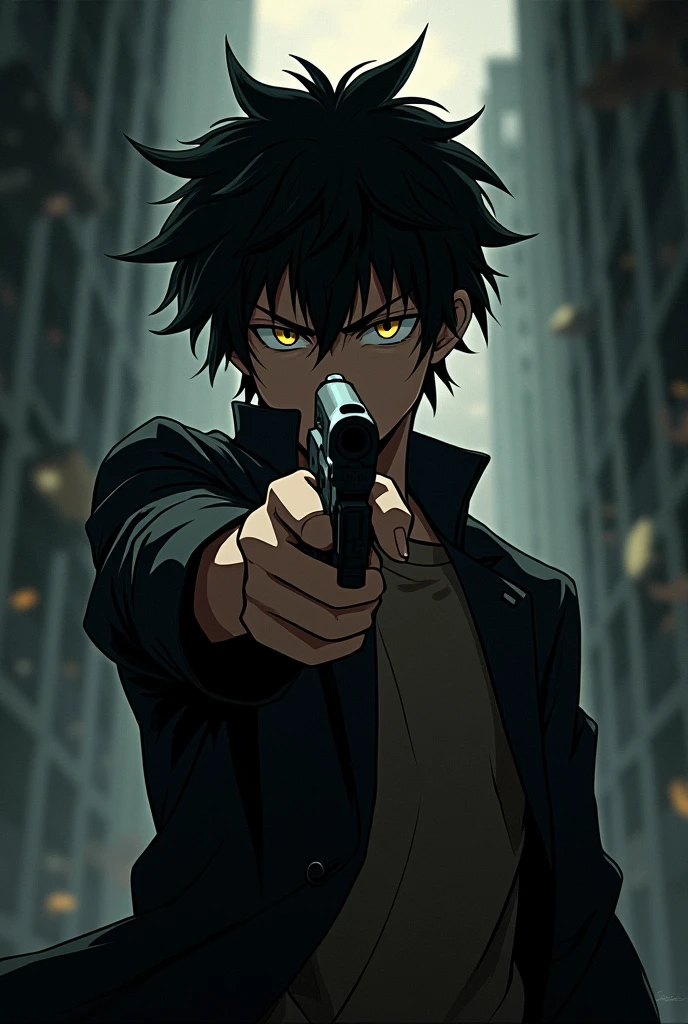 Tanjiro holds a gun