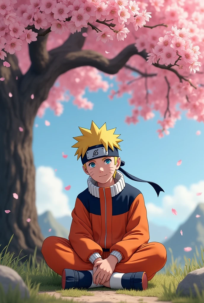 Naruto anime sit Sakura tree realistic photo