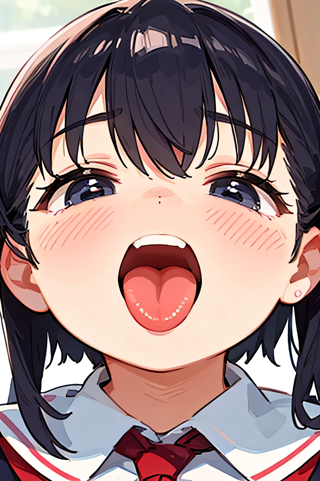 In the mouth　tongue　odor　Primary school students　Face close-up　smile　 Open your mouth wide