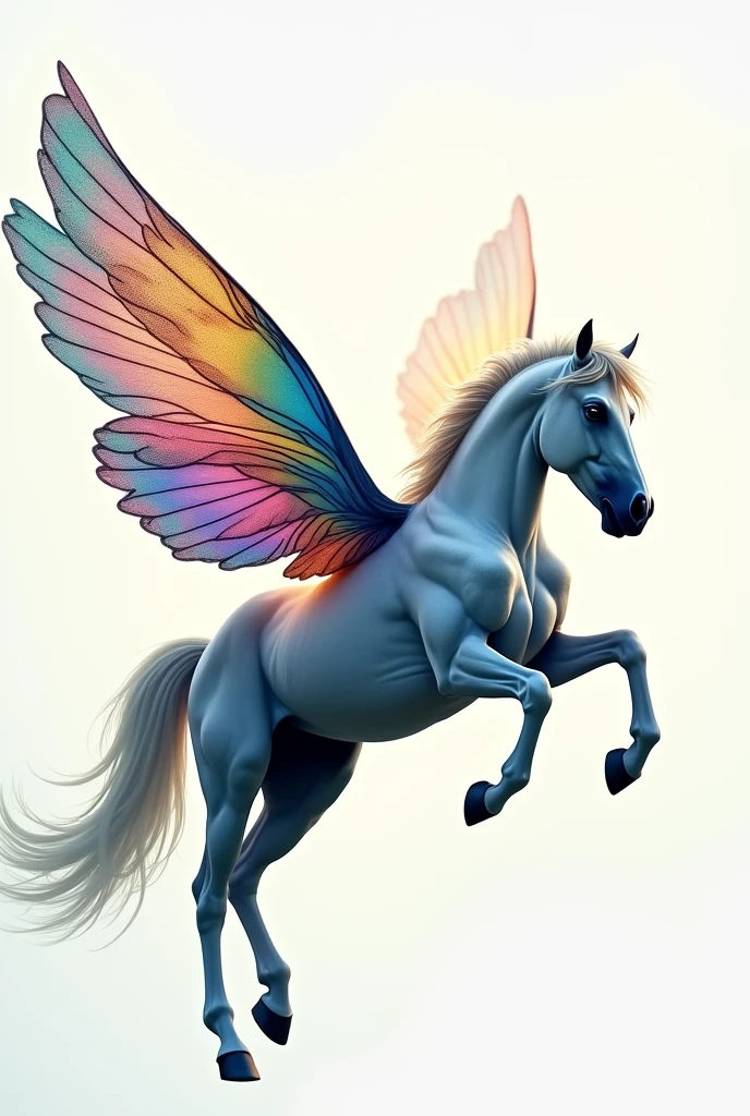 winged horse with butterfly wings and colorful flying. and white background