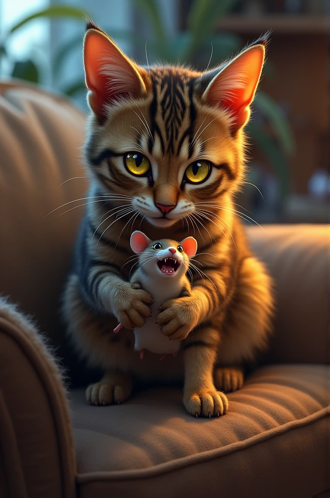 a cat with a mouse