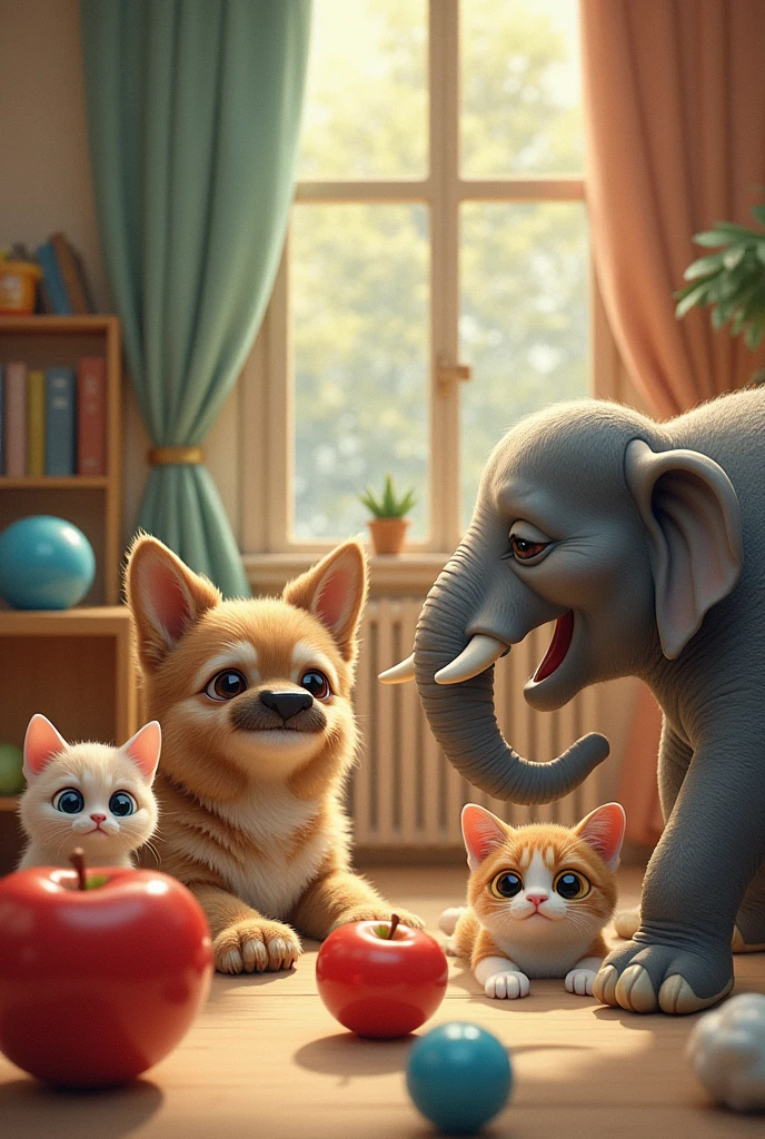Apple ball cat dog elephant