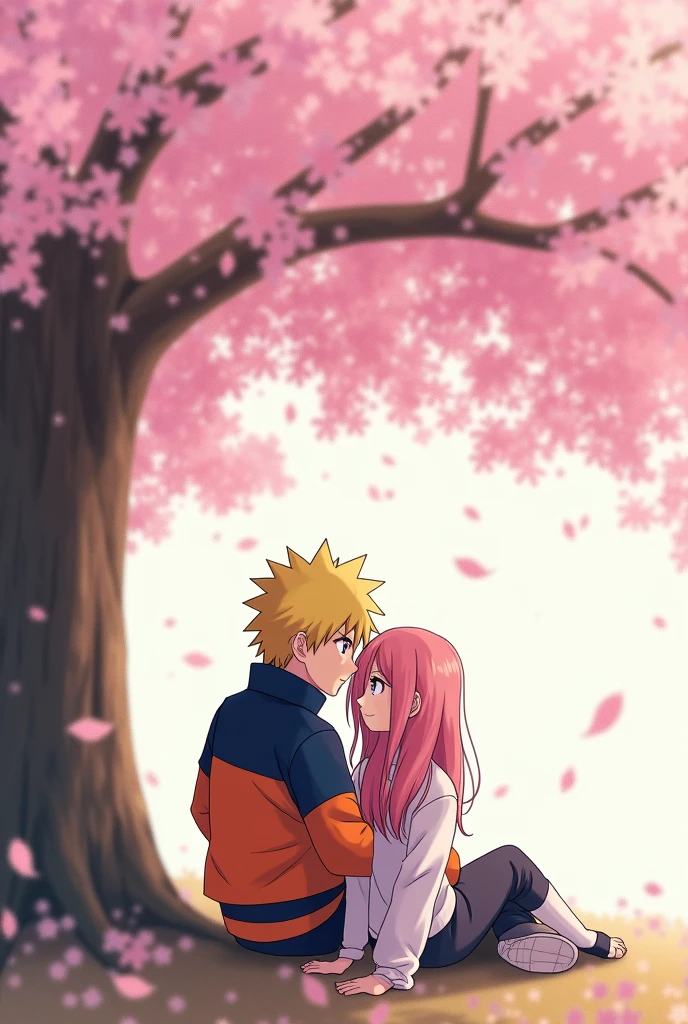 Naruto and hinata sit Sakura tree is realistic photo