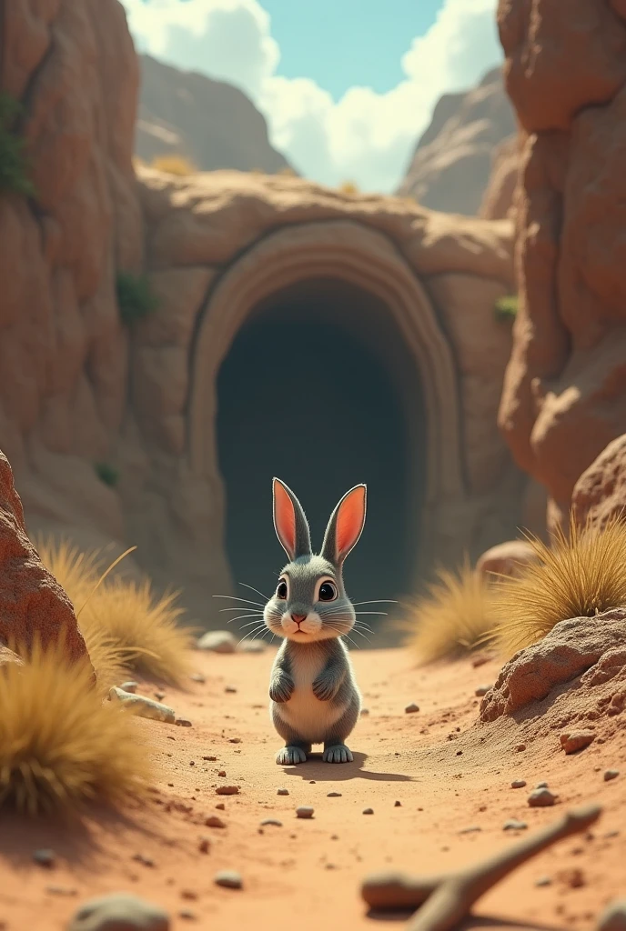 The rabbit deliberately arriving late at the lion’s den, looking slightly nervous but confident.