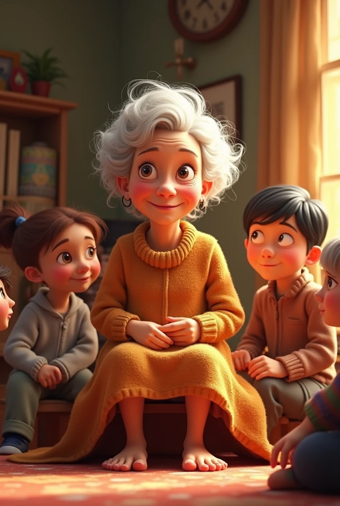 Grandma’s telling stories of when she .
Cartoon or animated grandmaa.