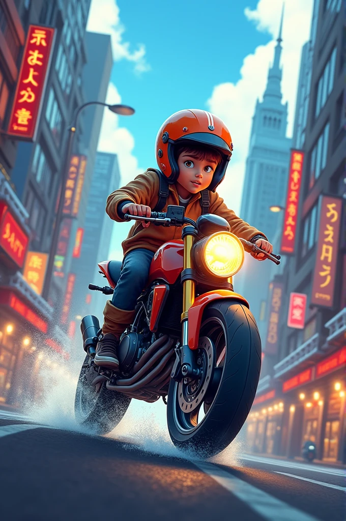 Boy riding a motorbike