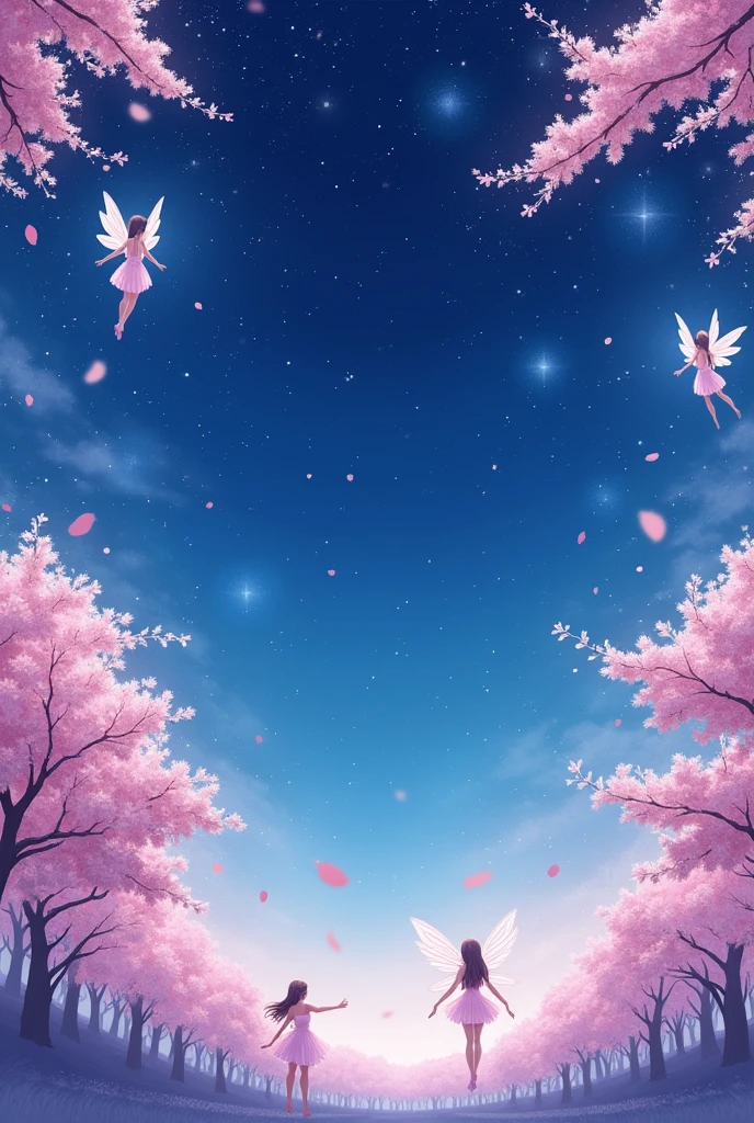 sky,with stars,sakura,fairy very easy to draw