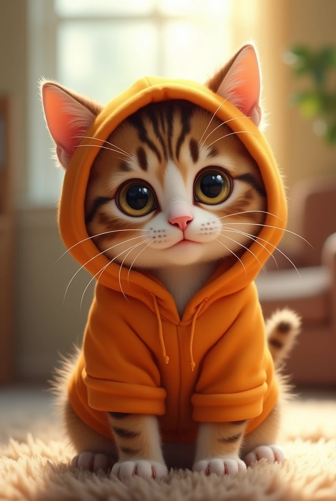 cute cat wearing orange hoodie