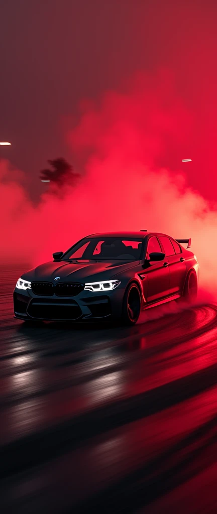 Black colour Bmw M5 competition red colour light drifting