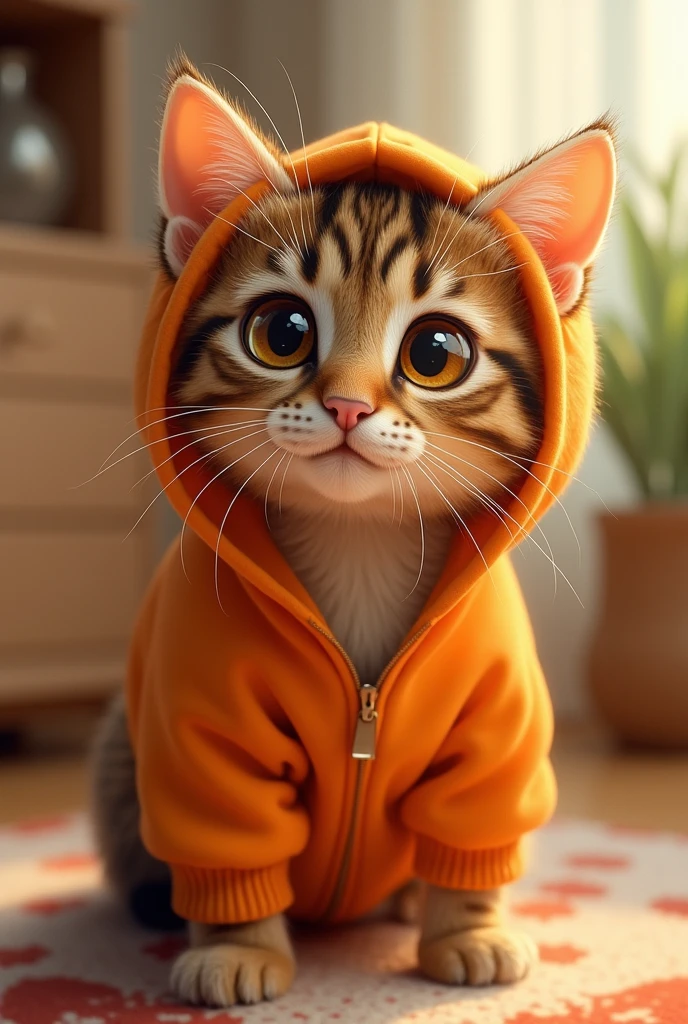 cute cat wearing orange hoodie