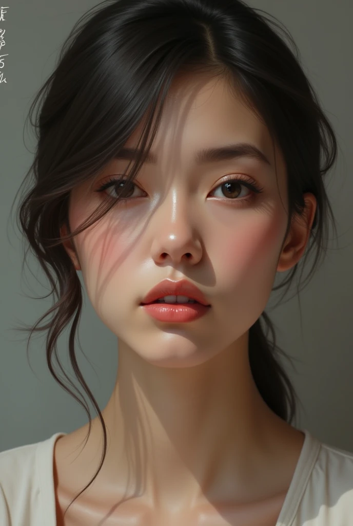 sharp and defined jaw, her high cheek bones and thin and straight nose..