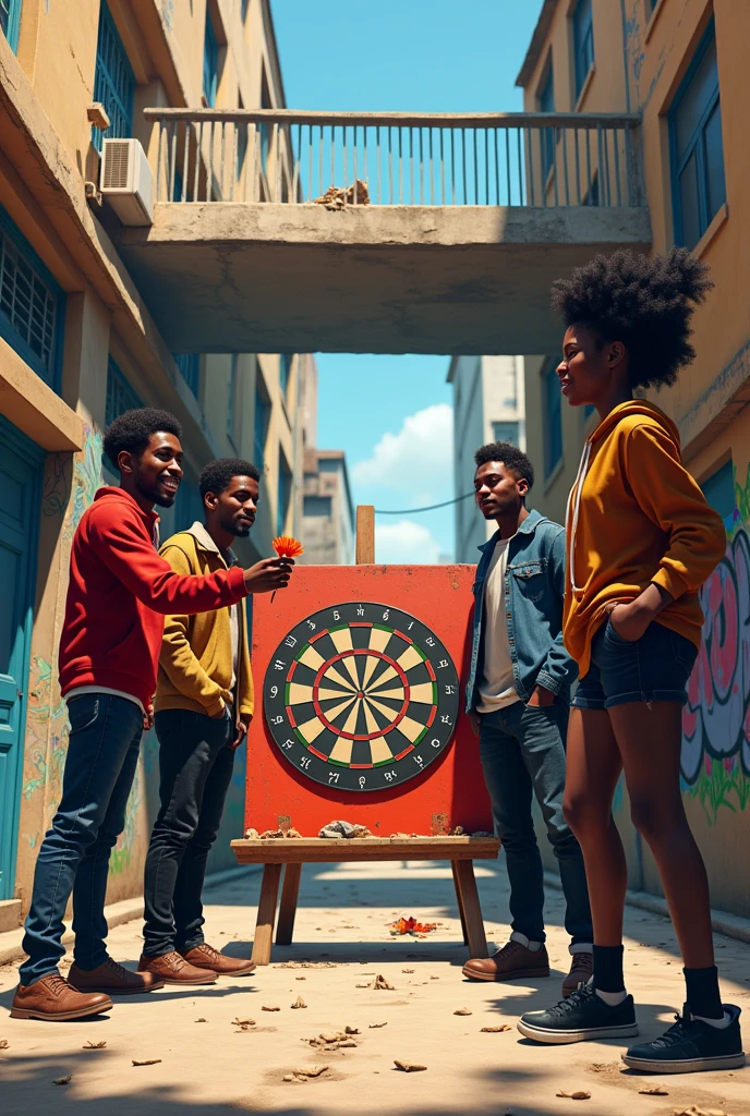 African University students playing darts. Image must be gta style.