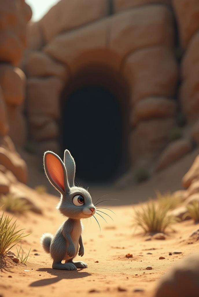 The rabbit deliberately arriving late at the lion’s den, looking slightly nervous but confident.