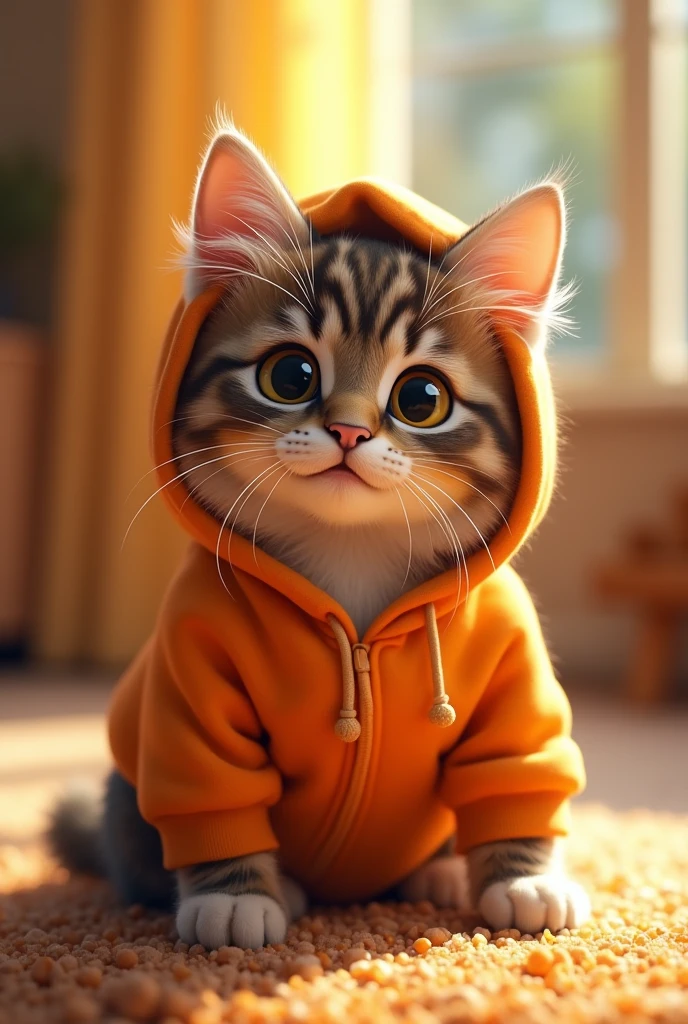 cute cat wearing orange hoodie