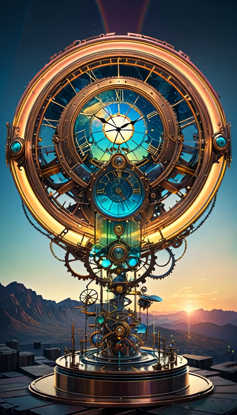 Rainbow colors、Rainbow colorsの機械式空飛ぶクジラ, steampunk, Dieselpunk, Clockpunk, Mysterious color scheme, Twilight light effect, Conceptual installation fantasy art, 2.5D, delicate and dynamic、16K, Ultra-high resolution, Ultra-high resolution, to be born,wonderful ,future、Rainbow colorsの、The world 30 years from now