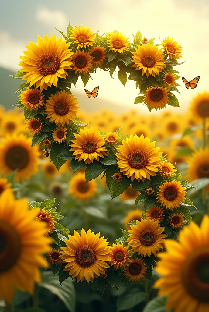 An English words depicted with sunflowers I