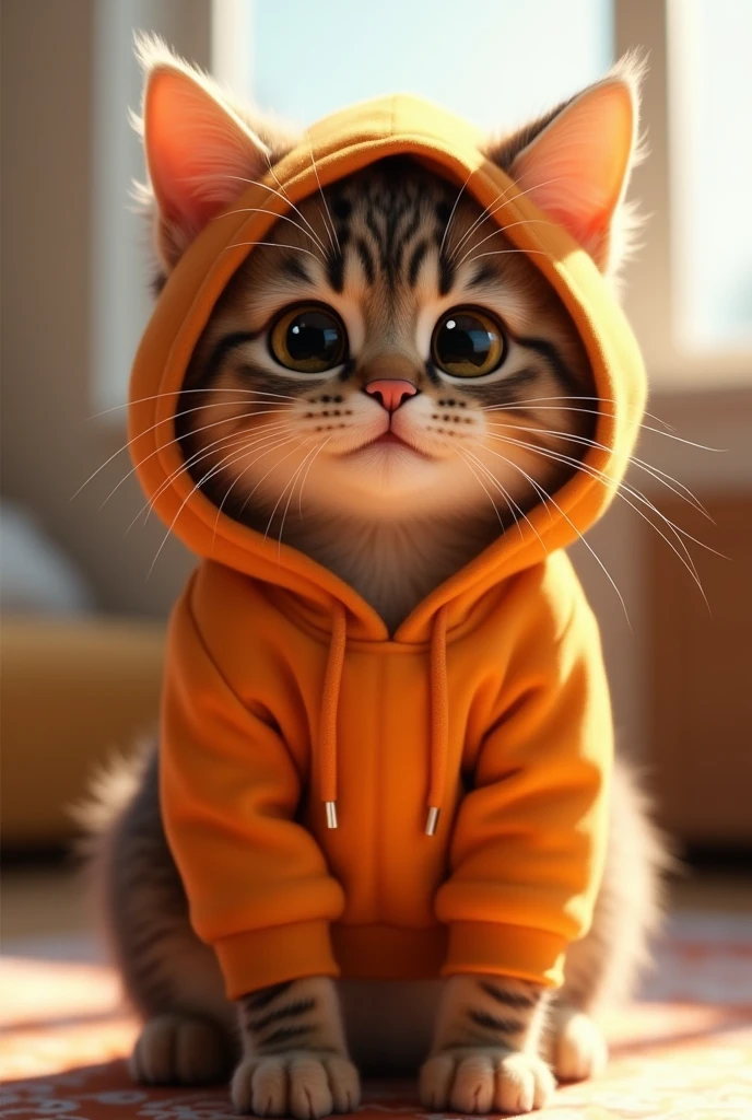 cute cat wearing orange hoodie