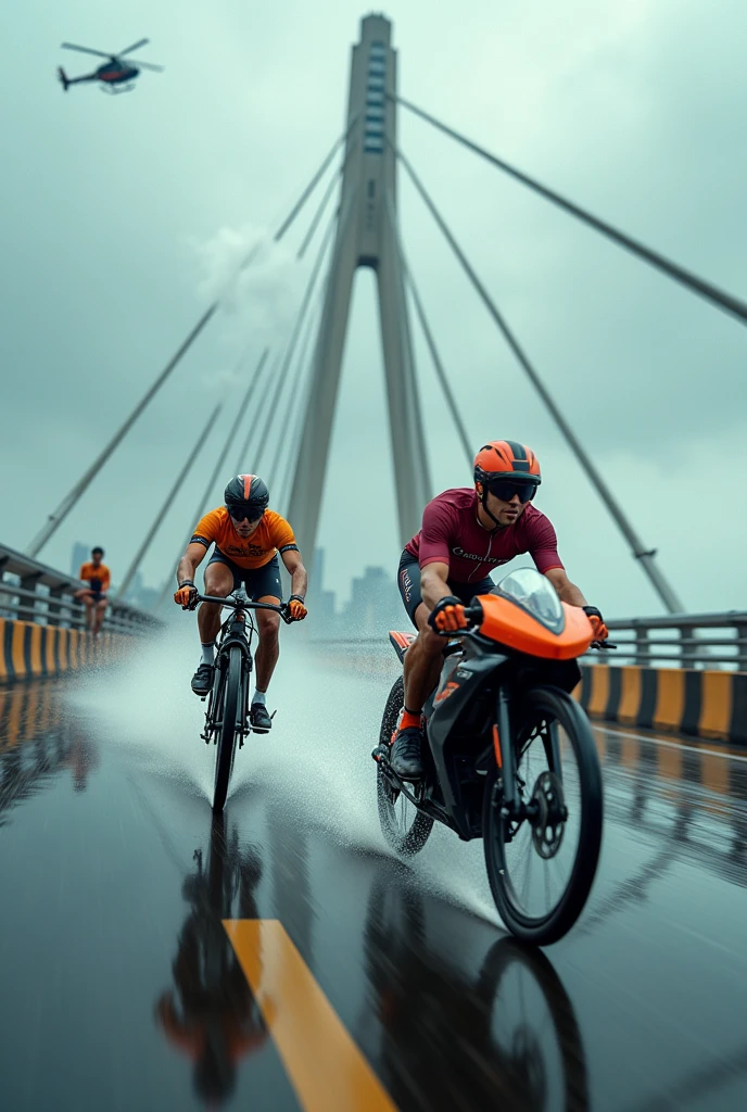 2 Bike dart  racing on atal setu in mumbai with helicopter camera in monsoon 