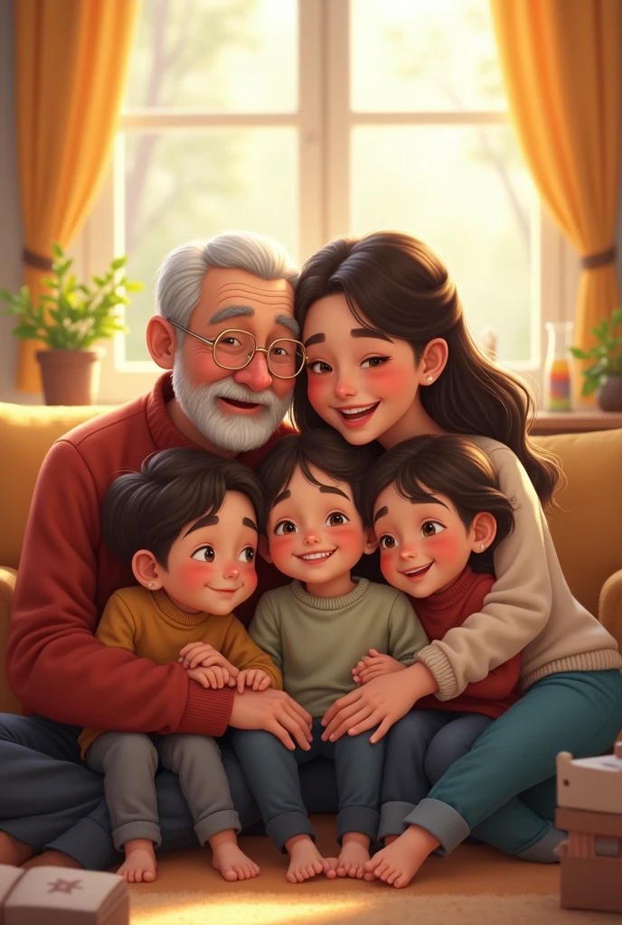 In our loving home, we’re always here to stay.
Whole family grandma, grand paa, father mother and daughter son.