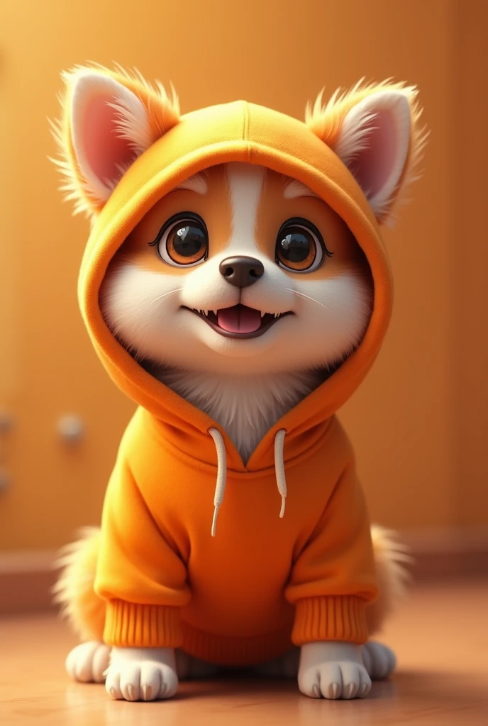 cute dog wearing orange hoodie