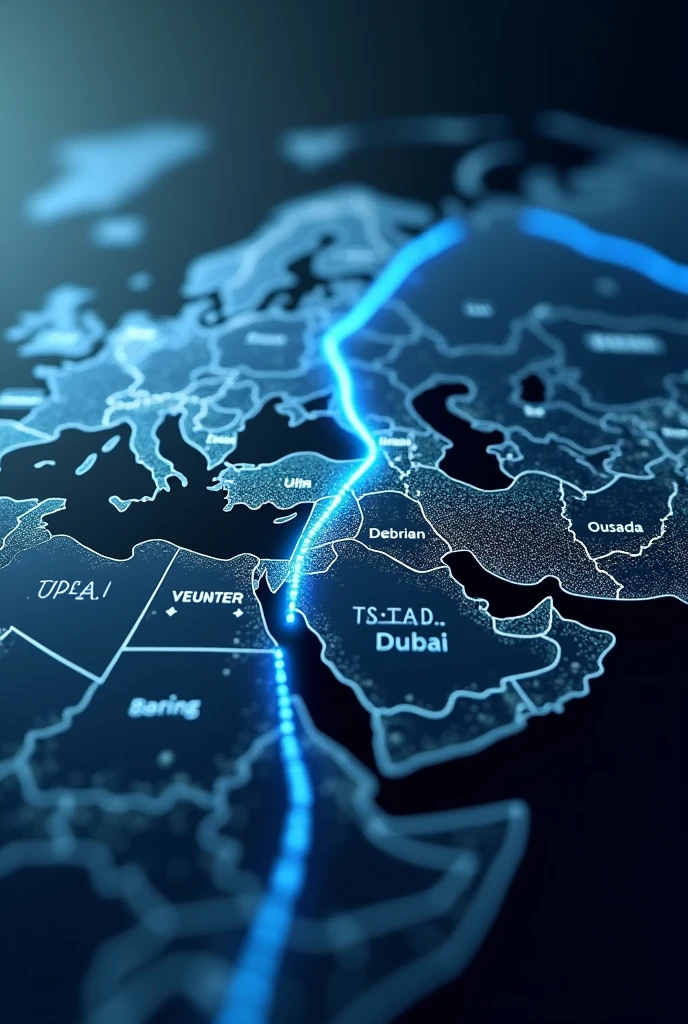 A Moving sign on a map from Europe to Dubai