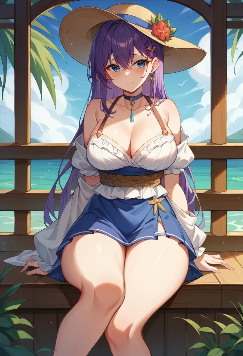 One Woman、semi-long、Purple Hair、Large Breasts、Wheat-colored naked、
Ocean賊の衣装、captain hat、mini skirt、
Ocean、On the boat、Ocean賊On the boat、On Deck