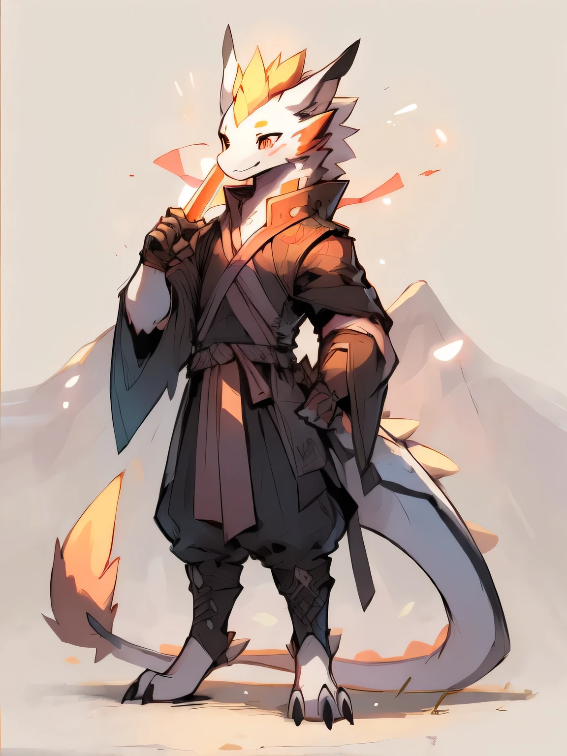 furry Chinese dragon light attribute long sword tall majestic looking down full body picture