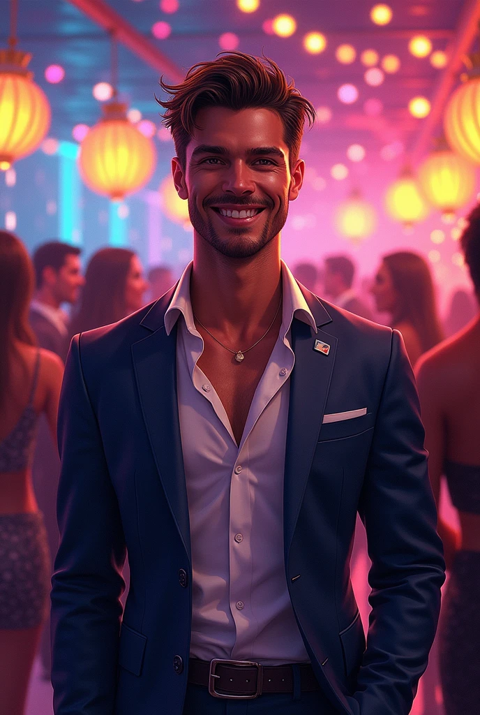 Drawing of an attractive man with a party theme 