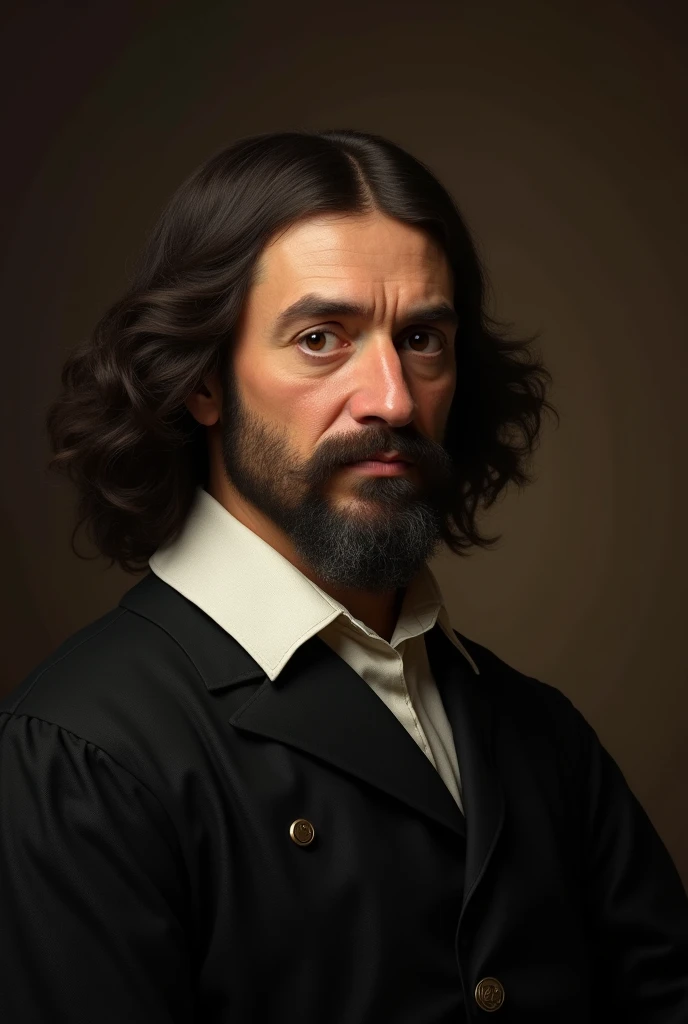 Rene descartes with dark brown background 