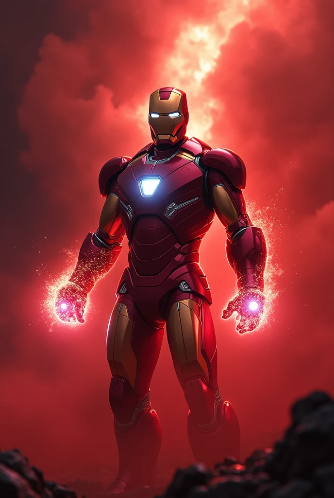 Iron man with infity stones with of blood background