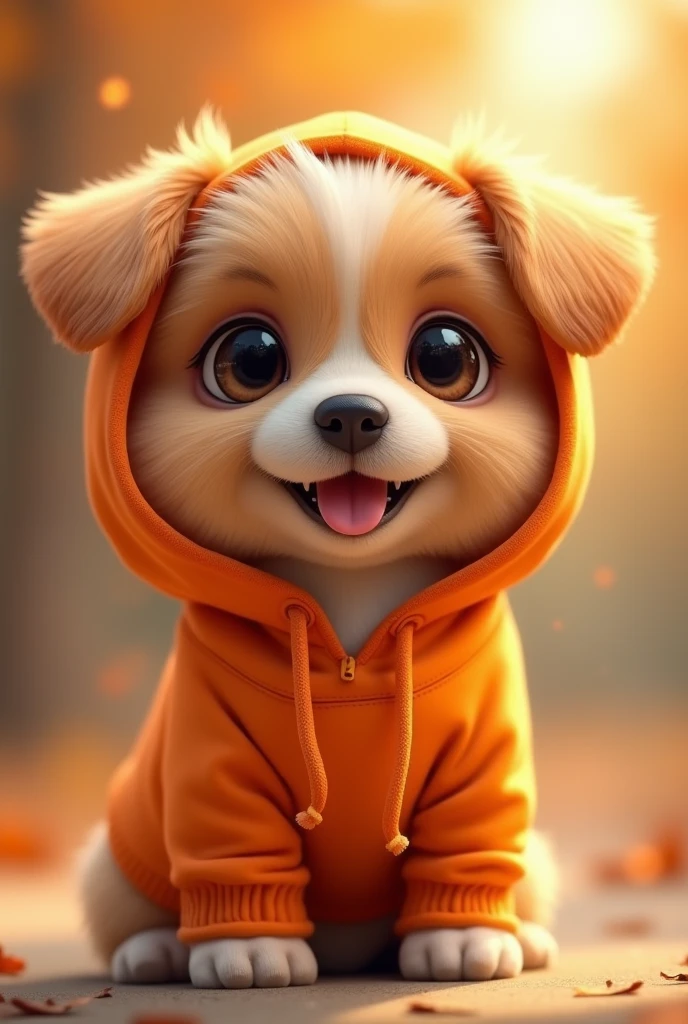 cute dog wearing orange hoodie